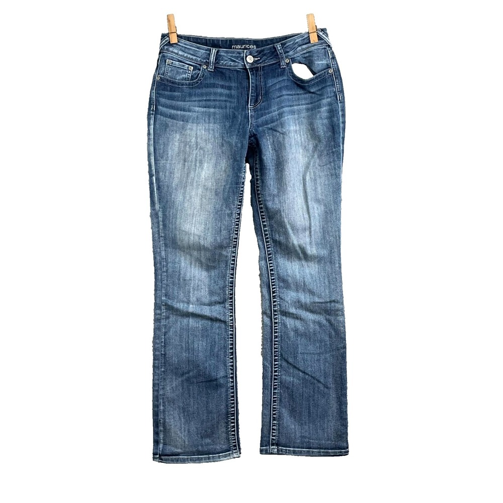 Maurices Jeans Womens 12 Long Blue Whisker Denim Bootcut‎ Western Streetwear